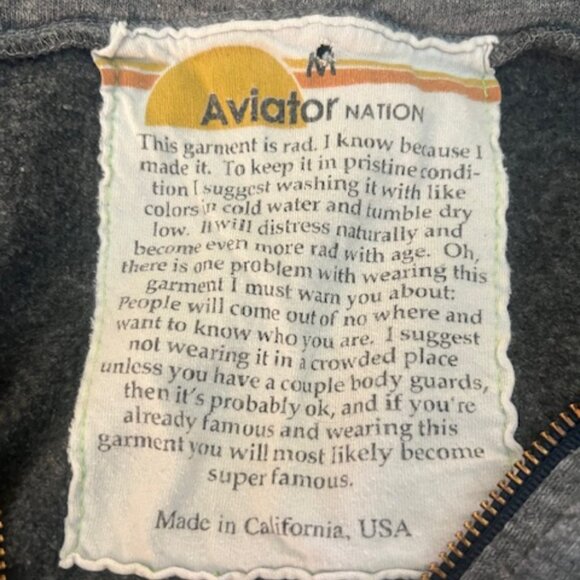 Aviator Nation Zipper Sweatshirt/ Size M - Picture 2 of 3